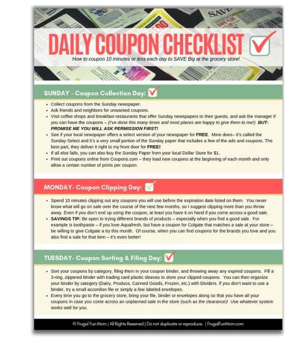 Daily Coupon Checklist | Frugal Fun Mom